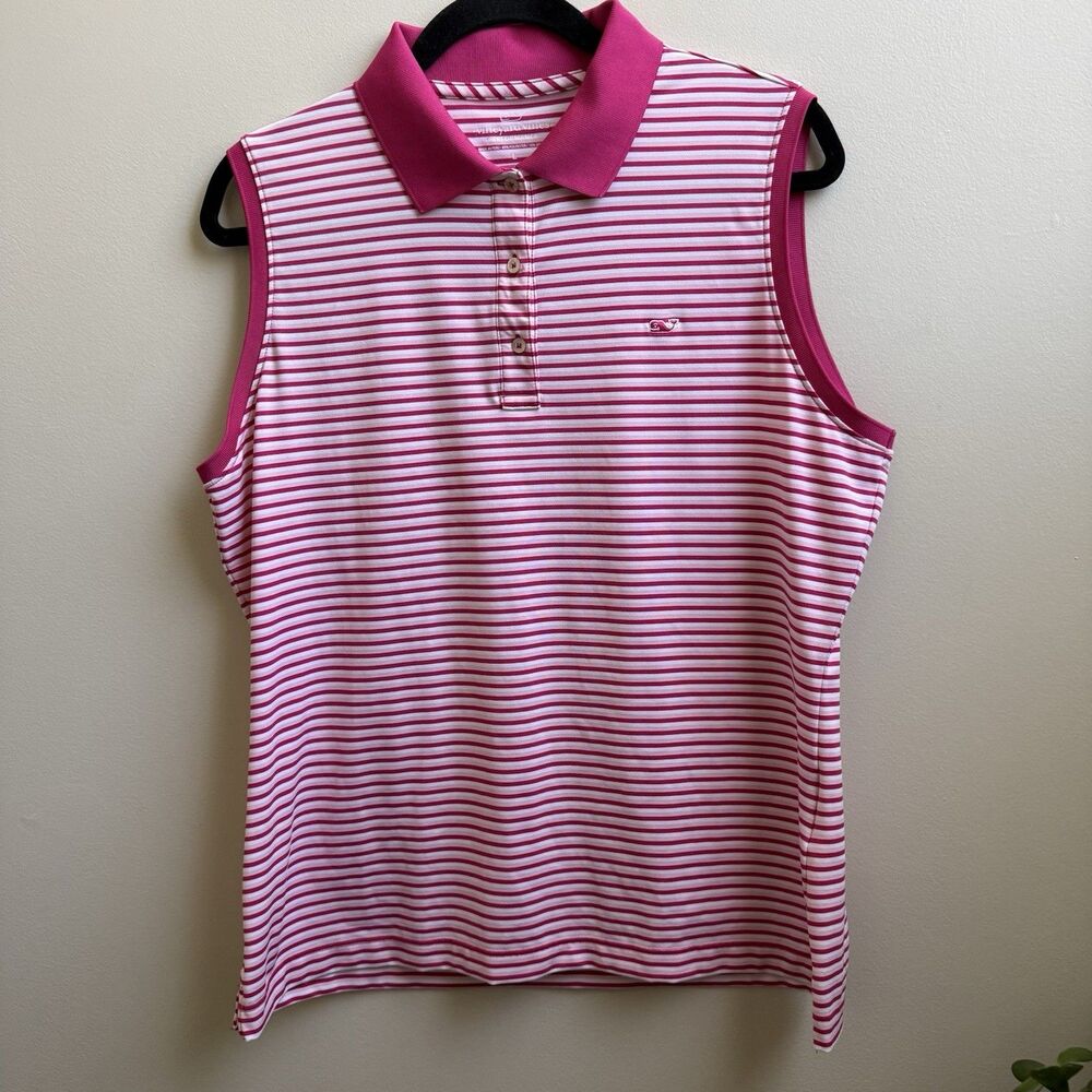Vineyard Vines Performance Polo Shirt Sleeveless Stretch Stripes Pink Size L - Picture 1 of 5